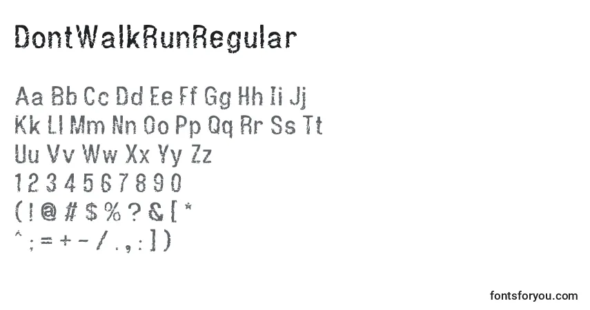 Schriftart DontWalkRunRegular – Alphabet, Zahlen, spezielle Symbole