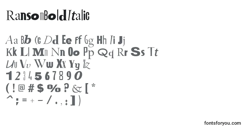 Schriftart RansomBoldItalic – Alphabet, Zahlen, spezielle Symbole