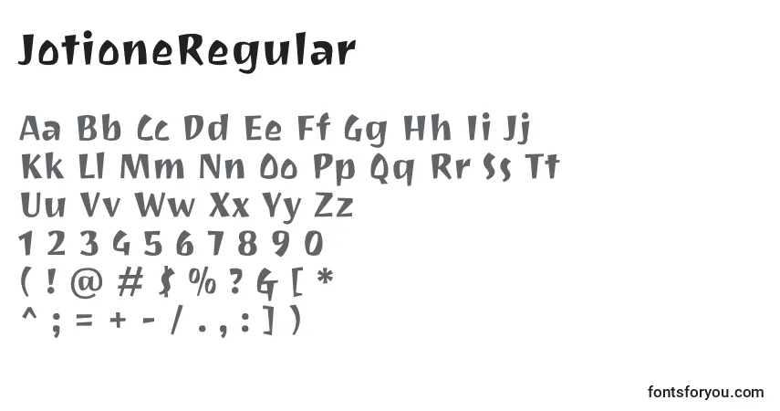 Schriftart JotioneRegular – Alphabet, Zahlen, spezielle Symbole