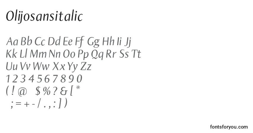 Olijosansitalic-fontti – aakkoset, numerot, erikoismerkit