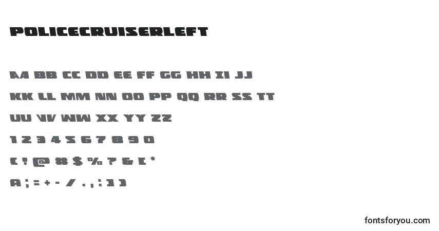 Policecruiserleft-fontti – aakkoset, numerot, erikoismerkit
