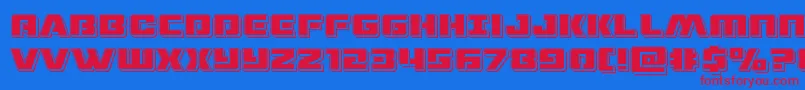 Dronetrackerpunch-Schriftart – Rote Schriften auf blauem Hintergrund