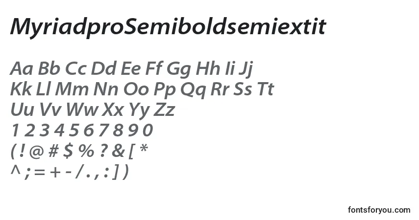 Czcionka MyriadproSemiboldsemiextit – alfabet, cyfry, specjalne znaki