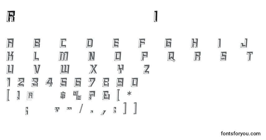 A fonte ReliefcapsItalic – alfabeto, números, caracteres especiais
