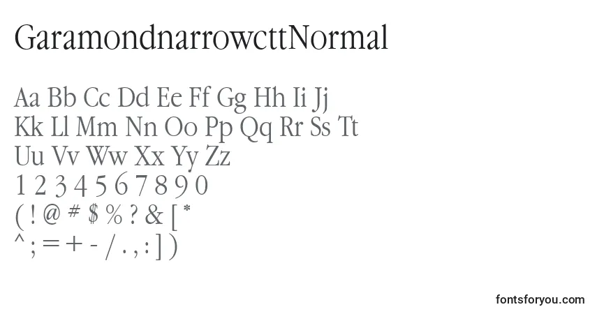 A fonte GaramondnarrowcttNormal – alfabeto, números, caracteres especiais