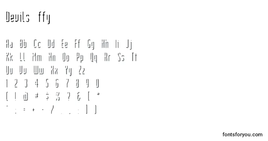 Czcionka Devils ffy – alfabet, cyfry, specjalne znaki
