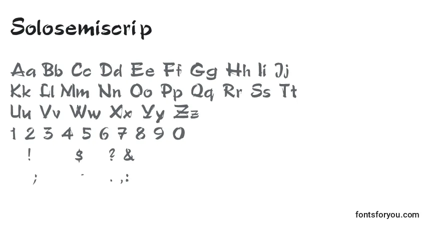 A fonte Solosemiscrip – alfabeto, números, caracteres especiais