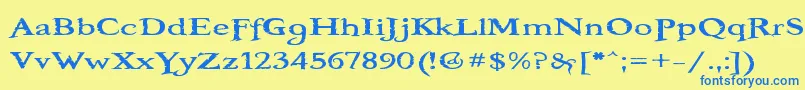 フォントBooteroz – 青い文字が黄色の背景にあります。