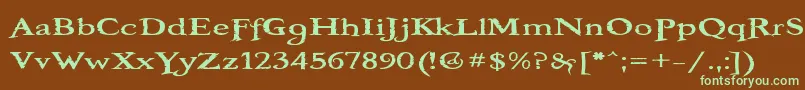 フォントBooteroz – 緑色の文字が茶色の背景にあります。