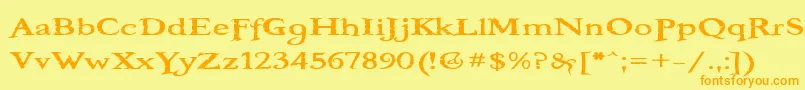 フォントBooteroz – オレンジの文字が黄色の背景にあります。