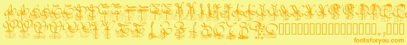 フォントPwchristmasgifts – オレンジの文字が黄色の背景にあります。