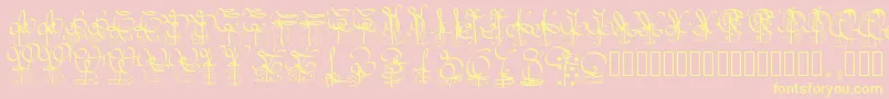 Pwchristmasgifts-Schriftart – Gelbe Schriften auf rosa Hintergrund