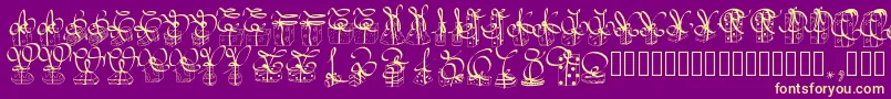 フォントPwchristmasgifts – 紫の背景に黄色のフォント