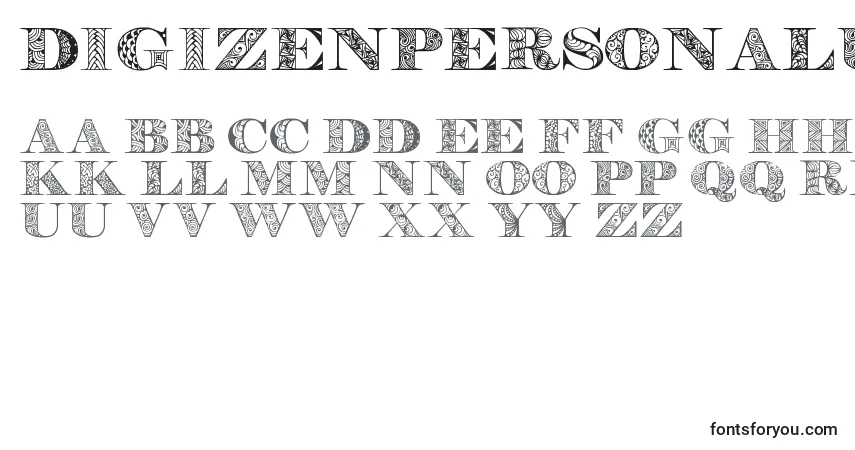Schriftart Digizenpersonaluse – Alphabet, Zahlen, spezielle Symbole