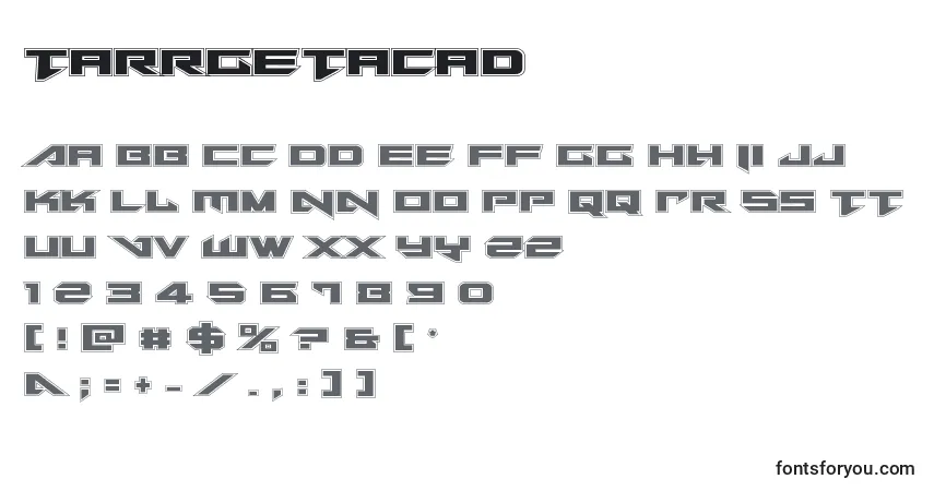 Czcionka Tarrgetacad – alfabet, cyfry, specjalne znaki