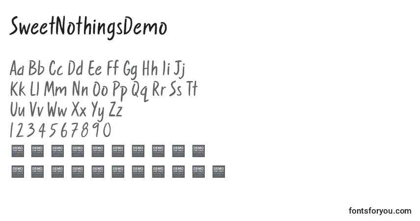 Шрифт SweetNothingsDemo – алфавит, цифры, специальные символы
