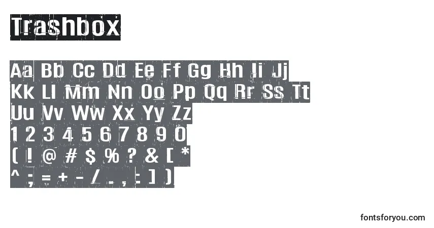 A fonte Trashbox (104631) – alfabeto, números, caracteres especiais