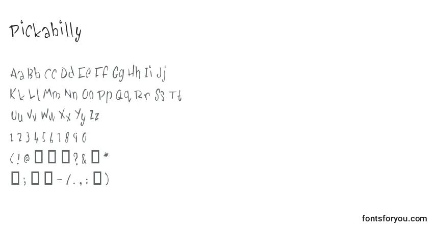Czcionka Pickabilly – alfabet, cyfry, specjalne znaki