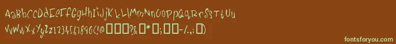 フォントPickabilly – 緑色の文字が茶色の背景にあります。