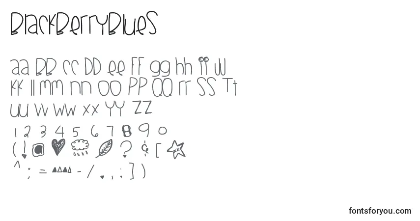 Schriftart Blackberryblues – Alphabet, Zahlen, spezielle Symbole