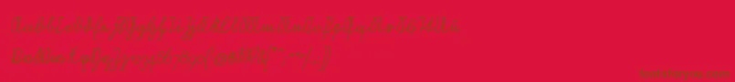 フォントNeueRudelskopfVerbundenSchraeg – 赤い背景に茶色の文字