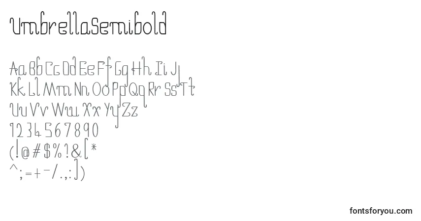 A fonte UmbrellaSemibold – alfabeto, números, caracteres especiais