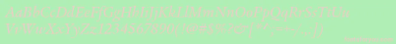 LegacySerifItcBookItalic-Schriftart – Rosa Schriften auf grünem Hintergrund