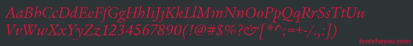 LegacySerifItcBookItalic Font – Red Fonts on Black Background