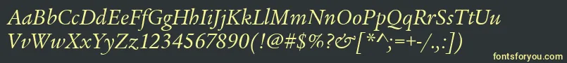 LegacySerifItcBookItalic Font – Yellow Fonts on Black Background
