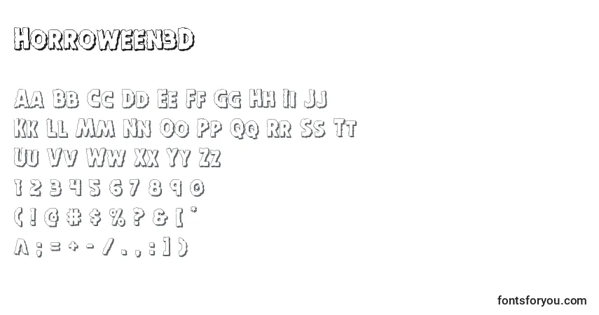 Czcionka Horroween3D – alfabet, cyfry, specjalne znaki