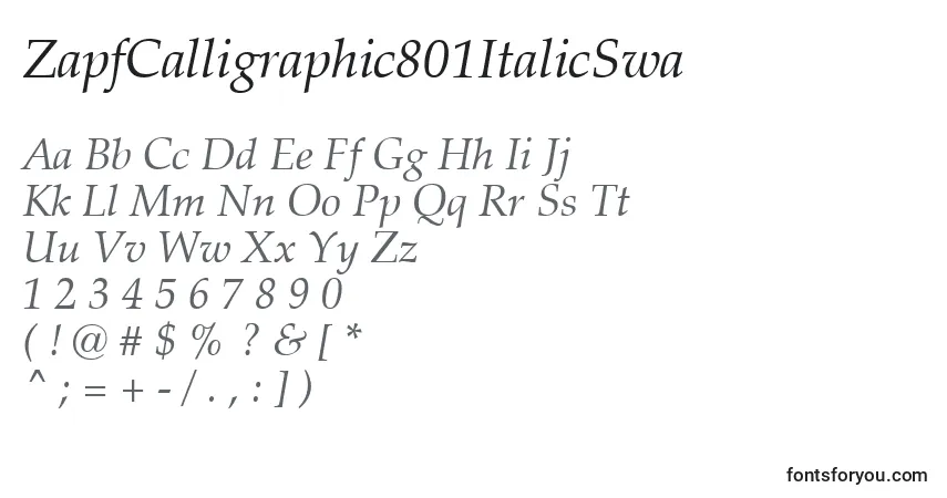 Шрифт ZapfCalligraphic801ItalicSwa – алфавит, цифры, специальные символы