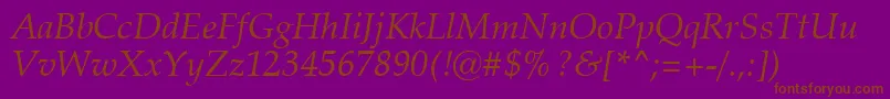 ZapfCalligraphic801ItalicSwa-fontti – ruskeat fontit violetilla taustalla