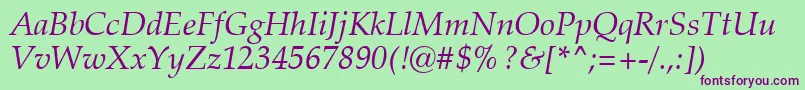 フォントZapfCalligraphic801ItalicSwa – 緑の背景に紫のフォント
