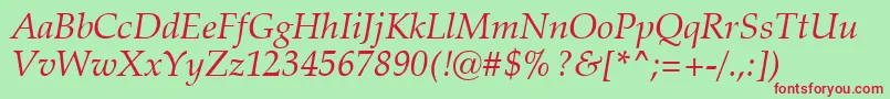 ZapfCalligraphic801ItalicSwa-Schriftart – Rote Schriften auf grünem Hintergrund