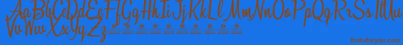 フォントSunshineBoulevardPersonalUse – 茶色の文字が青い背景にあります。