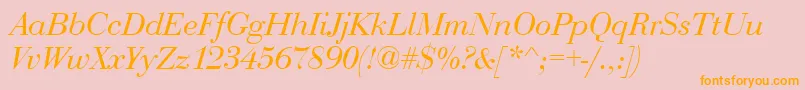 BediniItalic-Schriftart – Orangefarbene Schriften auf rosa Hintergrund