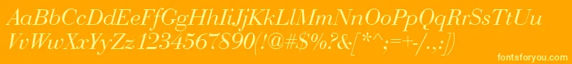 BediniItalic-Schriftart – Gelbe Schriften auf orangefarbenem Hintergrund