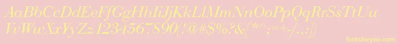 BediniItalic-Schriftart – Gelbe Schriften auf rosa Hintergrund