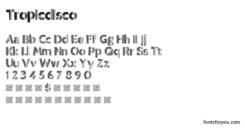 A fonte Tropicdisco – alfabeto, números, caracteres especiais