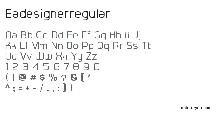 Czcionka Eadesignerregular – alfabet, cyfry, specjalne znaki