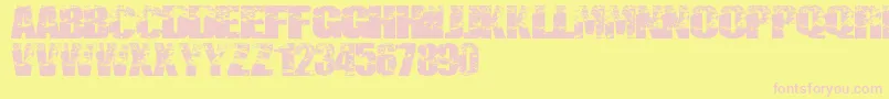 Destruccion-fontti – vaaleanpunaiset fontit keltaisella taustalla