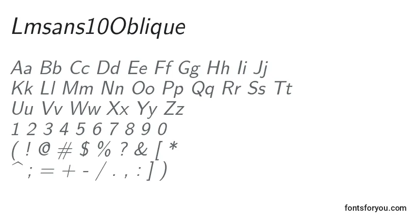 Czcionka Lmsans10Oblique – alfabet, cyfry, specjalne znaki