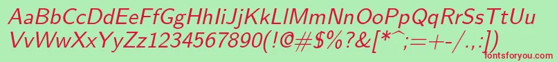 Lmsans10Oblique Font – Red Fonts on Green Background