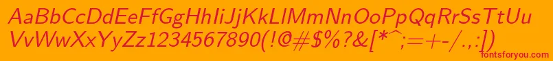 Шрифт Lmsans10Oblique – красные шрифты на оранжевом фоне
