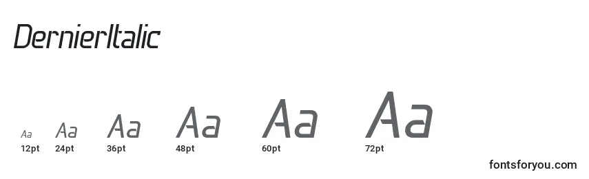 Размеры шрифта DernierItalic