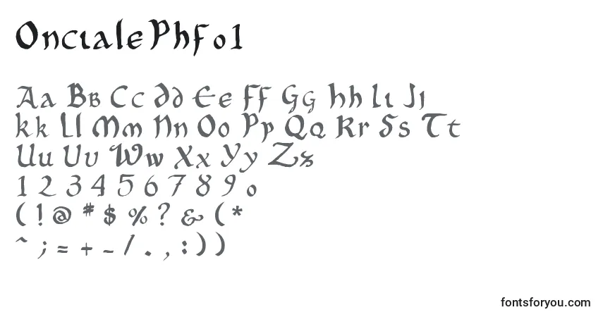 Schriftart OncialePhf01 – Alphabet, Zahlen, spezielle Symbole