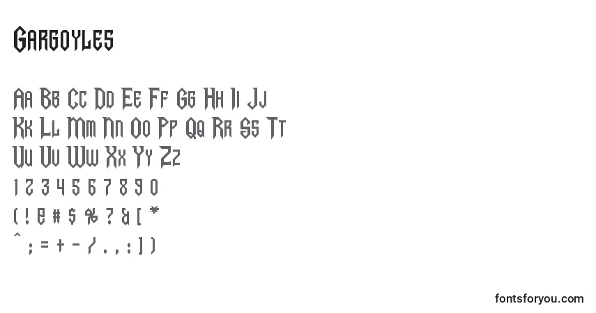 A fonte Gargoyles – alfabeto, números, caracteres especiais
