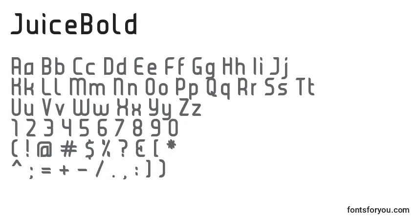 A fonte JuiceBold – alfabeto, números, caracteres especiais