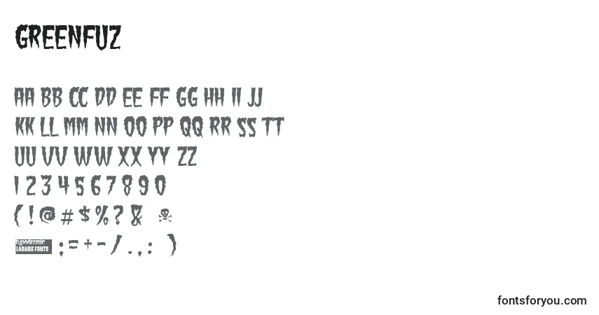 Czcionka Greenfuz – alfabet, cyfry, specjalne znaki
