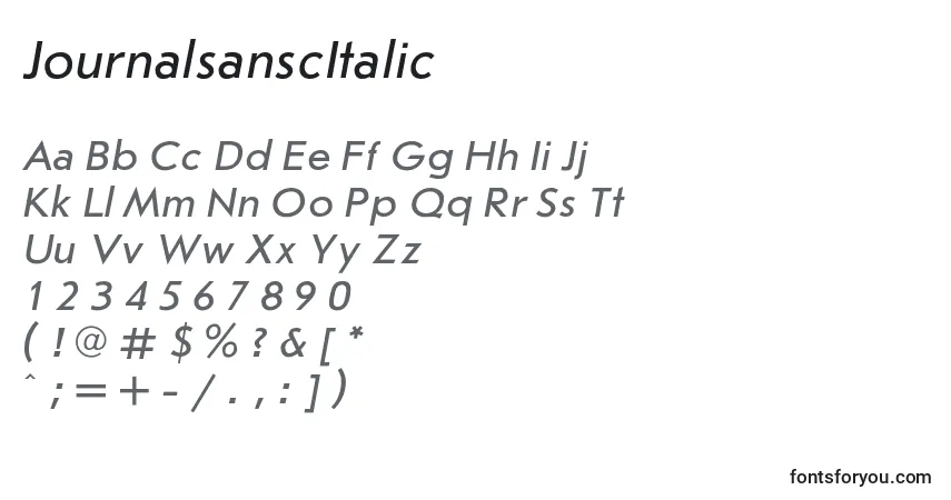 Шрифт JournalsanscItalic – алфавит, цифры, специальные символы